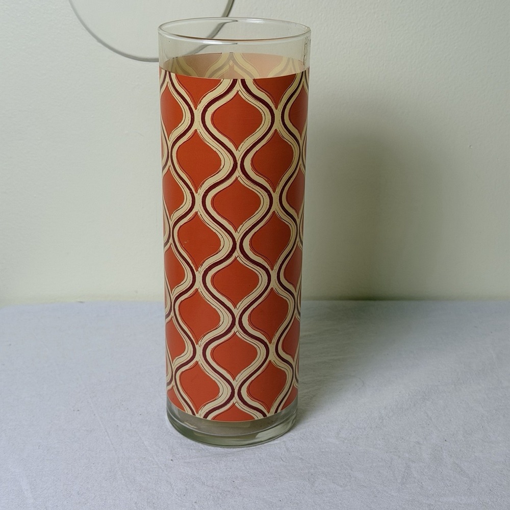 Libby Vase Cylindrical Retro Vintage MCM Geometric Mod Design Orange Coral 10"